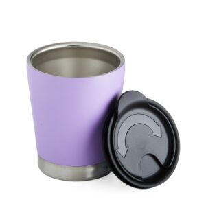 Copo Parede Dupla 300ml Inox ZB 18722 | possui tampa plástica de encaixe com acesso ao bocal e área para canudo.