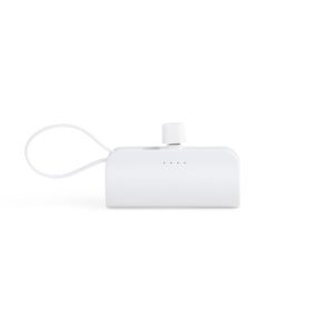 Power Bank 5.000mAh com Cabos Acoplados ZB 6004 | ontém haste de suporte para celulares com a entrada Lightning e cabo tipo-C acoplado. Acompanha cabo USB Tipo-C.