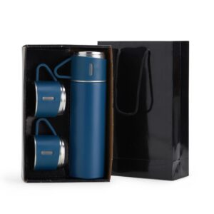 Kit Garrafa Térmica de 450ml Inox ZB 18639KIT | Acompanha sacola de papel com berço de papelão para acomodação das peças.