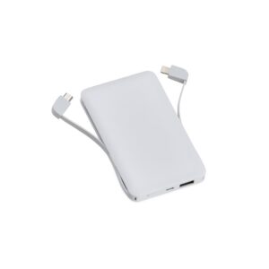 Power Bank Plástico 5.000mAh com LED ZB 6053 | Acompanha cabo USB-V8 e adaptador Tipo-C.