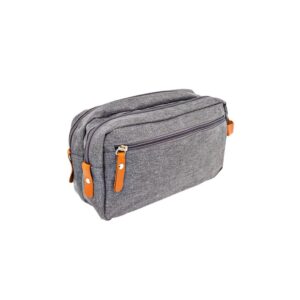 Nécessaire com Detalhes em Couro e Alça ZB 18753 | Na parte interna, contém 5 bolsos, sendo dois de tela, e alça para transporte.