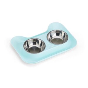 Tigela Dupla para Animais ZB 3150 | Conjunto de tigela dupla de aço inoxidável para animais de estimação.