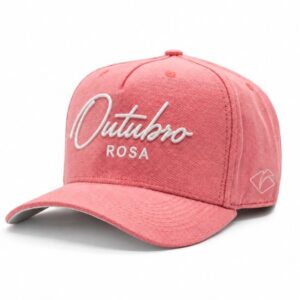 Boné rosa com aba curva e bordado Outubro Rosa em branco
