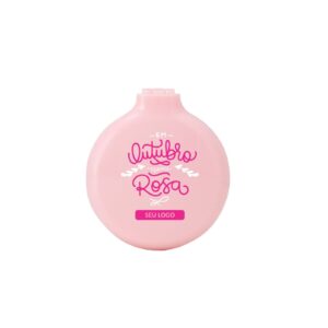 Escova com espelho rosa fechada com estampa Outubro Rosa e espaço para logo