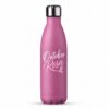 Garrafa rosa fosca de inox com tampa preta e inscrição Outubro Rosa