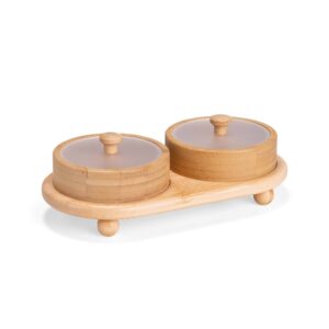 Conjunto de dois potes de bambu visto em ângulo
