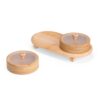 Conjunto de bambu com um pote no suporte e outro separado