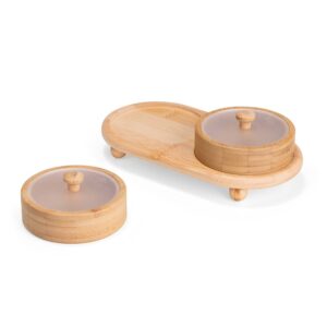 Conjunto de bambu com um pote no suporte e outro separado