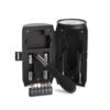 Kit de ferramentas aberto com bits, soquetes e chave porta-bits expostos
