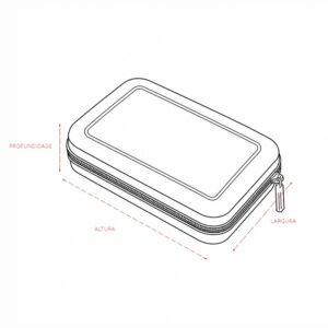 Desenho do estojo do kit de ferramentas com indicações de dimensões