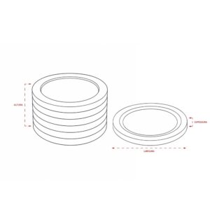 Desenho técnico dos porta-copos de bambu empilhados e de uma peça individual, com indicações de dimensões