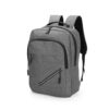 Mochila cinza Oxford vista de frente e de lado, com bolsos frontais com zíper