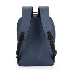 Parte traseira da mochila azul com alças de ombro ajustáveis