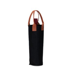 Porta-vinho de feltro com uma garrafa aparecendo entre as alças