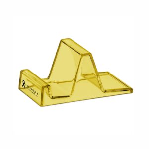 Suporte de celular em acrílico amarelo translúcido com símbolo do Setembro Amarelo.