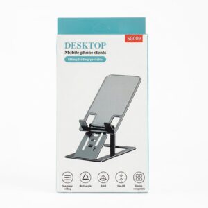 Embalagem do suporte de celular com ilustração do produto na parte frontal