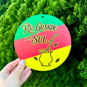 Vira-mate colorido com ilustração de cuia e referência ao Rio Grande do Sul